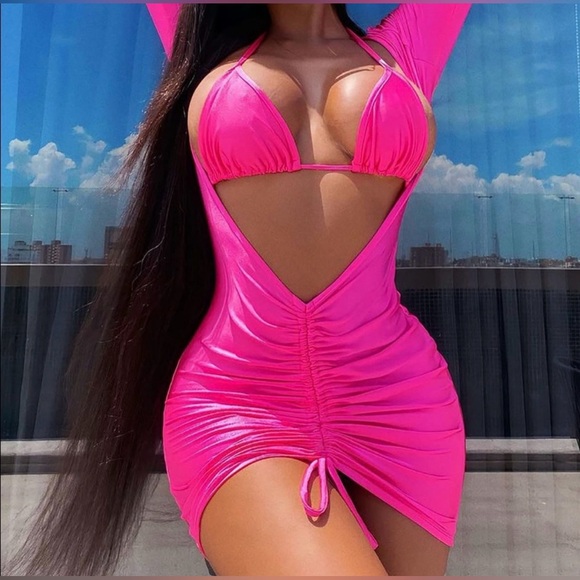 π New π Fashion Nova Pink Dress & Bikini Top Size Small π - Picture 1 of 4